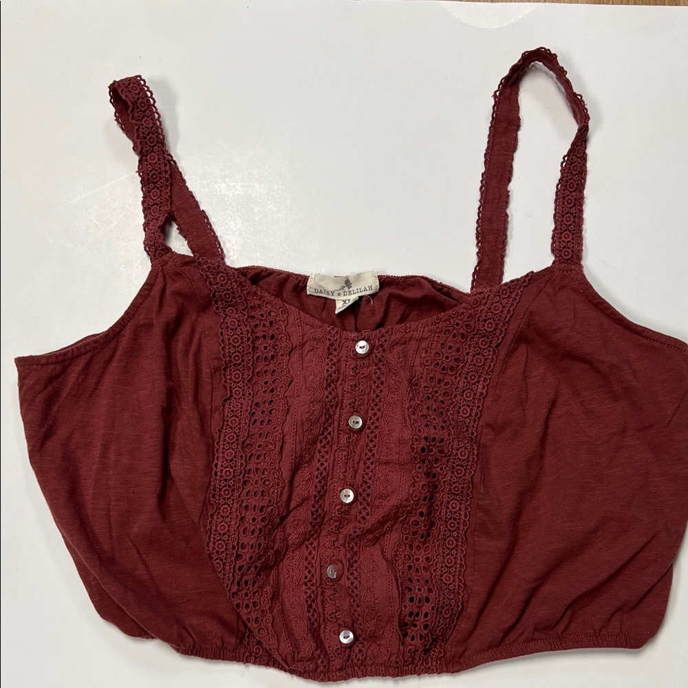 Bohemian Rusty Colored Lace Button Tank Top